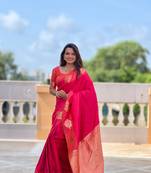 Light Hot Pink Color Art Silk Saree With Self Weaving  Design