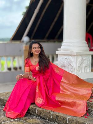 Light Hot Pink Color Art Silk Saree With Self Weaving  Design 4