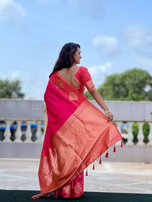 Light Hot Pink Color Art Silk Saree With Self Weaving  Design 5