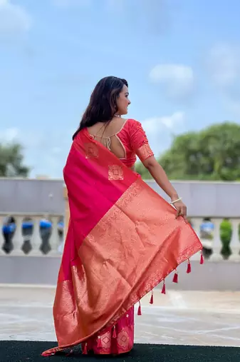 Light Hot Pink Color Art Silk Saree With Self Weaving  Design