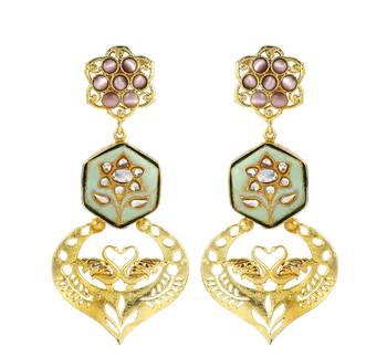 Gold Plated Meenakari Statement Earrings Brass Jewelry 2