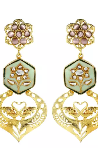 Gold Plated Meenakari Statement Earrings Brass Jewelry