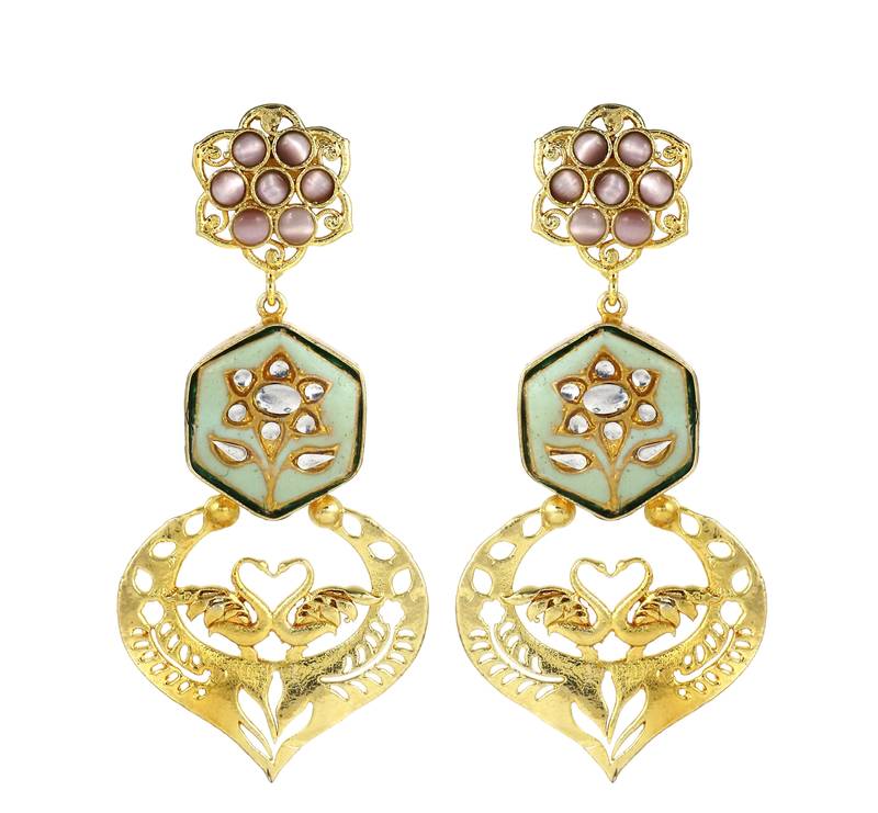 Gold Plated Meenakari Statement Earrings Brass Jewelry