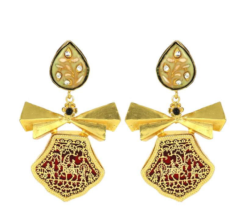 Gold Plated Meena Handmade Designer Earrings Fashion Jewelry