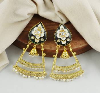 Pearl Beads Black Meena Earrings Gold Plated Jewelry 1