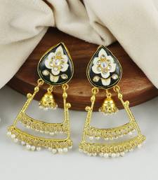Pearl Beads Black Meena Earrings Gold Plated Jewelry