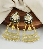 Pearl Beads Black Meena Earrings Gold Plated Jewelry