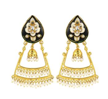 Pearl Beads Black Meena Earrings Gold Plated Jewelry 2