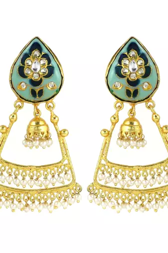 Gold Plated Meenakari Pearl Beaded Handmade Earrings