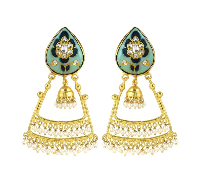 Gold Plated Meenakari Pearl Beaded Handmade Earrings