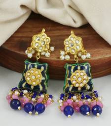 Blue Sapphire-Rose Quartz Kundan Meena Handmade Earrings