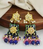 Blue Sapphire-Rose Quartz Kundan Meena Handmade Earrings