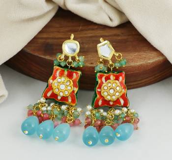 Red Meenakari Polki Gold Plated Earrings Fashion Jewelry 1