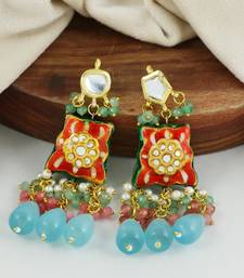 Red Meenakari Polki Gold Plated Earrings Fashion Jewelry