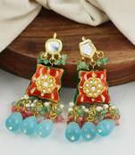 Red Meenakari Polki Gold Plated Earrings Fashion Jewelry