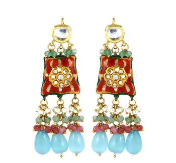 Red Meenakari Polki Gold Plated Earrings Fashion Jewelry 2