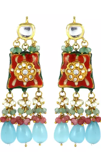 Red Meenakari Polki Gold Plated Earrings Fashion Jewelry