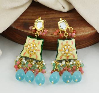 Kundan Meena Multi Stone Beaded Jhumka Earrings 1