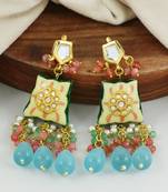 Kundan Meena Multi Stone Beaded Jhumka Earrings