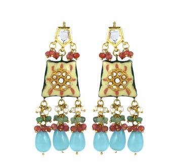 Kundan Meena Multi Stone Beaded Jhumka Earrings 2