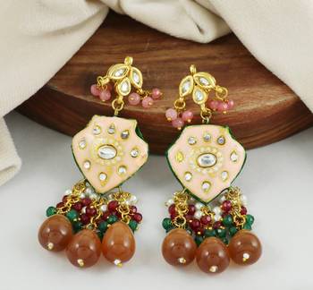 Kundan Meena Rose Quartz Traditional Earrings For Women 1