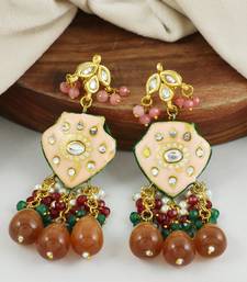 Kundan Meena Rose Quartz Traditional Earrings For Women