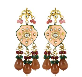 Kundan Meena Rose Quartz Traditional Earrings For Women 2