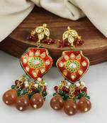 Red Enameled Ruby Green Onyx Polki Handmade Earrings For Her