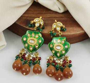 Green Meenakari Ruby Green Onyx Polki Earrings Traditional Jewelry 1
