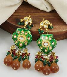 Green Meenakari Ruby Green Onyx Polki Earrings Traditional Jewelry