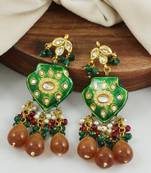Green Meenakari Ruby Green Onyx Polki Earrings Traditional Jewelry