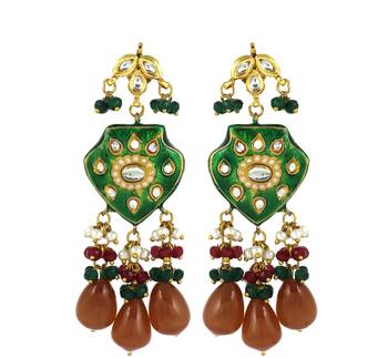 Green Meenakari Ruby Green Onyx Polki Earrings Traditional Jewelry 2