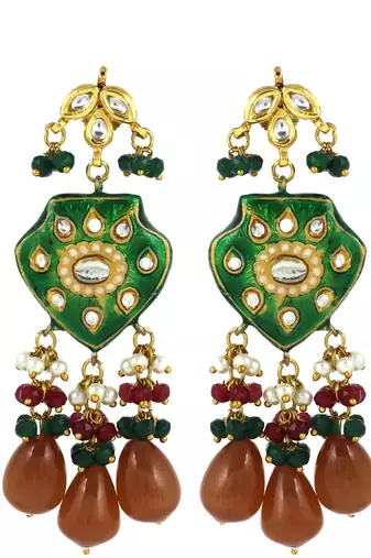 Green Meenakari Ruby Green Onyx Polki Earrings Traditional Jewelry