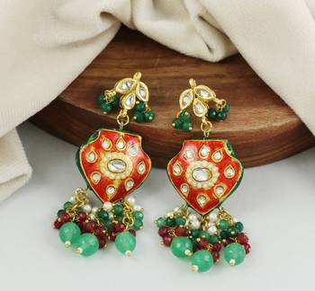 Red Meena Green Onyx Ruby Polki Traditional Earrings For Her 1