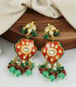 Red Meena Green Onyx Ruby Polki Traditional Earrings For Her
