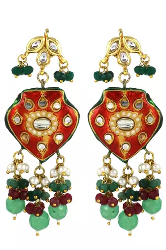 Red Meena Green Onyx Ruby Polki Traditional Earrings For Her