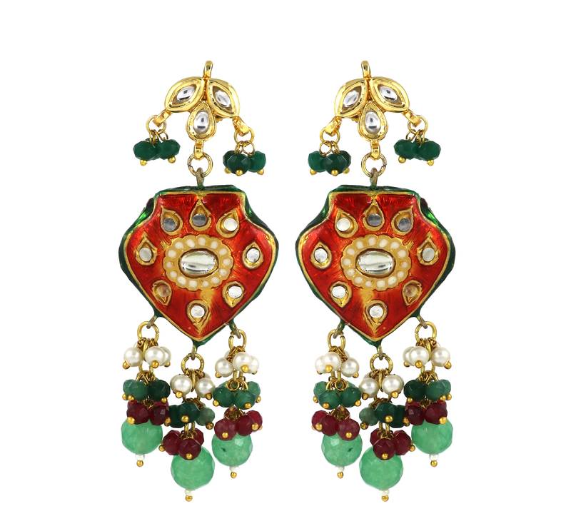 Red Meena Green Onyx Ruby Polki Traditional Earrings For Her