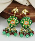 Green Enameled Green Onyx Ruby Polki Earrings Traditional Jewelry
