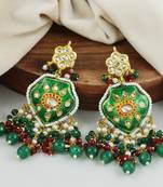 Green Meenakari Emerald Ruby Pearl Polki Earrings For Her
