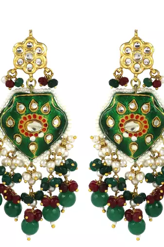 Green Meenakari Emerald Ruby Pearl Polki Earrings For Her