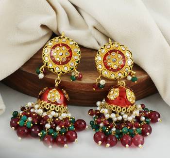 Red Meena Ruby Green Onyx Jhumka Earrings Traditional Jewelry 1