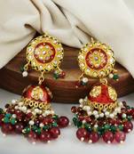 Red Meena Ruby Green Onyx Jhumka Earrings Traditional Jewelry
