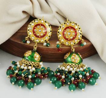 Green Meena Green Onyx Ruby Jhumka Earrings Wedding Jewelry 1
