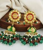 Green Meena Green Onyx Ruby Jhumka Earrings Wedding Jewelry