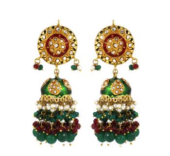 Green Meena Green Onyx Ruby Jhumka Earrings Wedding Jewelry 2