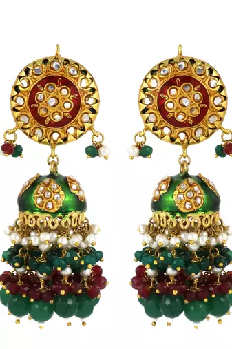 Green Meena Green Onyx Ruby Jhumka Earrings Wedding Jewelry