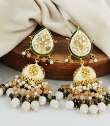 Handmade Enameled Rose Quartz Jhumka Earrings Jewelry
