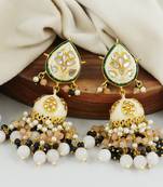 Handmade Enameled Rose Quartz Jhumka Earrings Jewelry