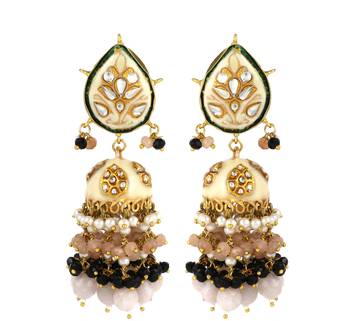 Handmade Enameled Rose Quartz Jhumka Earrings Jewelry 2