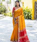 Sunlit glow yellow cotton-silk saree